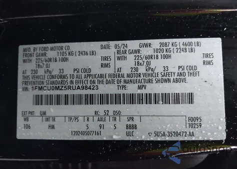 2024 Ford Escape St-Line from USA, damaged, VIN 1FMCU0MZ5RUA98423